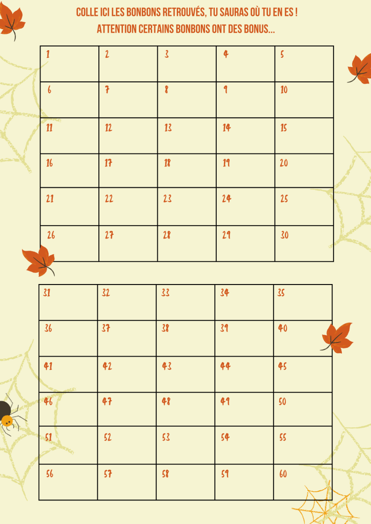 Grille jeux chasse aux bonbons